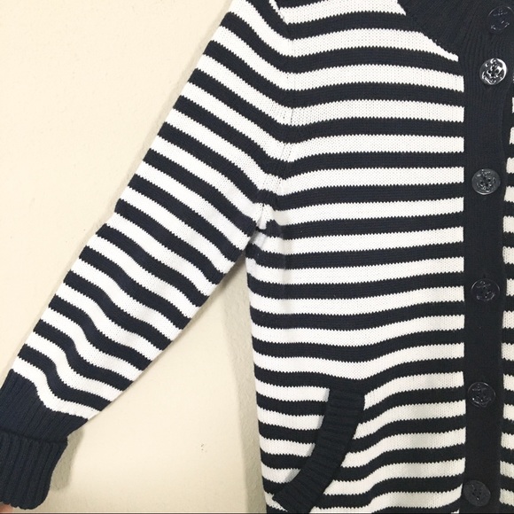 Talbots Women's Mock Neck Nautical Striped Button Up Sweater - Picture 7 of 12